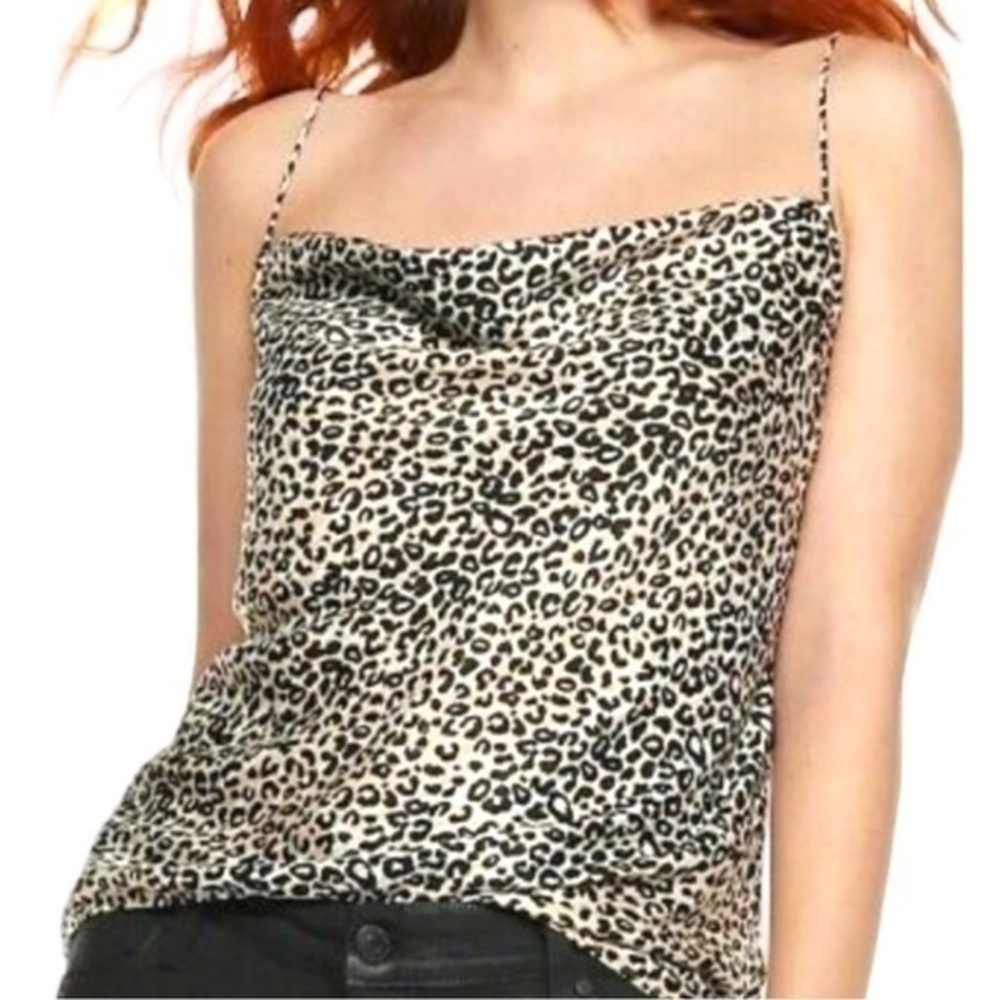 Nine West Leopard Print Cowl Neck Camisole Top - Polyester Satin Blouse - Medium